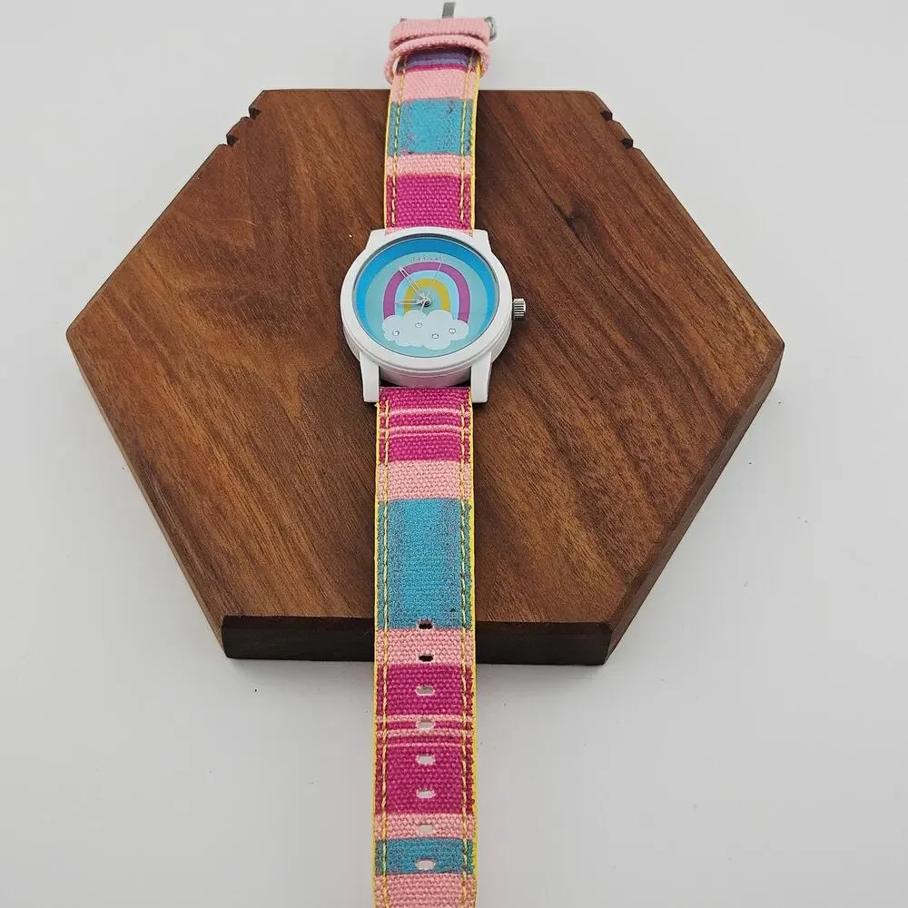 iSprout Ecofriendly Watch Blue Pink Rainbow Stripe Preppy Kawaii Statement Piece